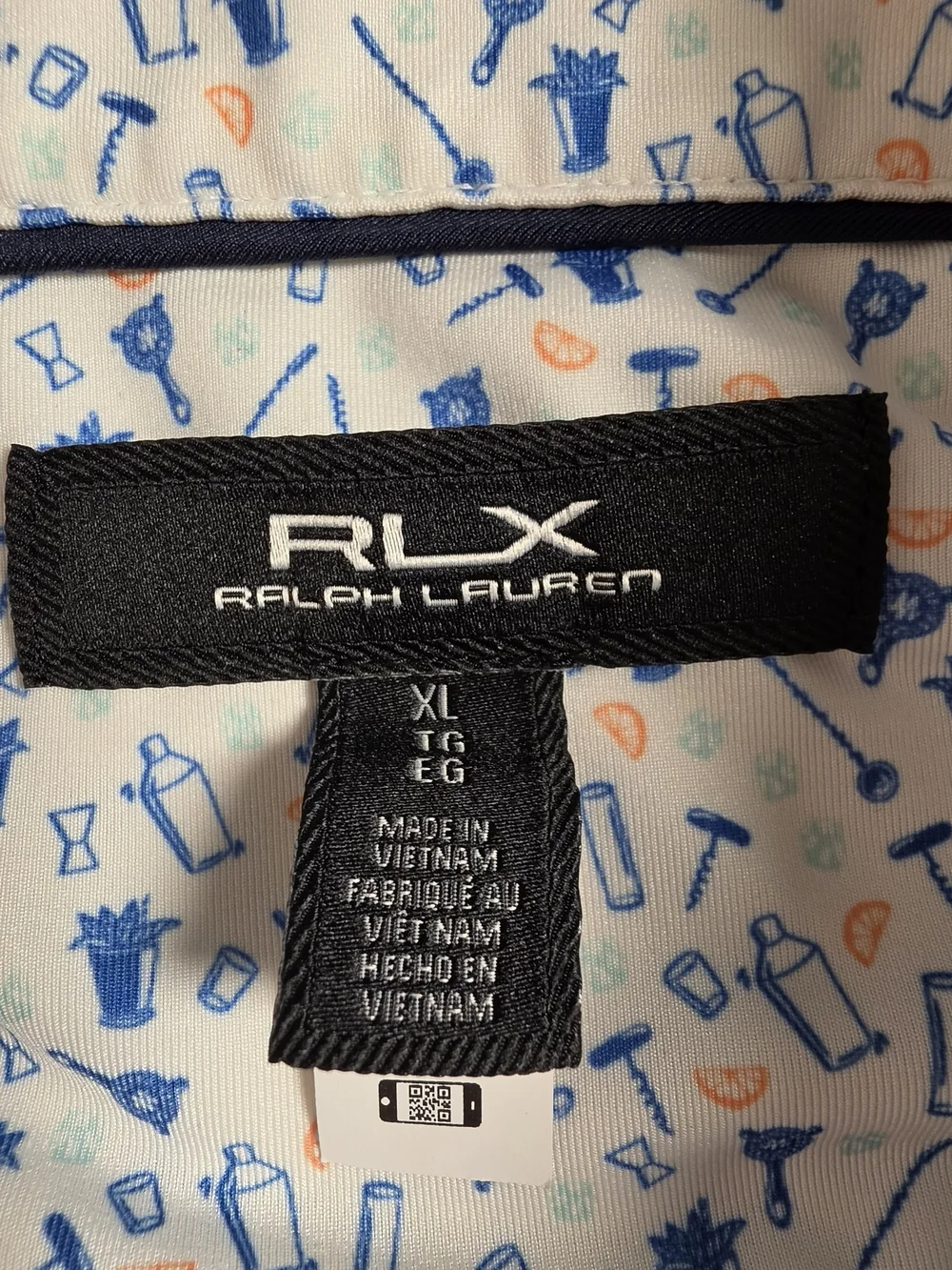 RLX Ralph Lauren White Polo with Blue & Orange Mini Print